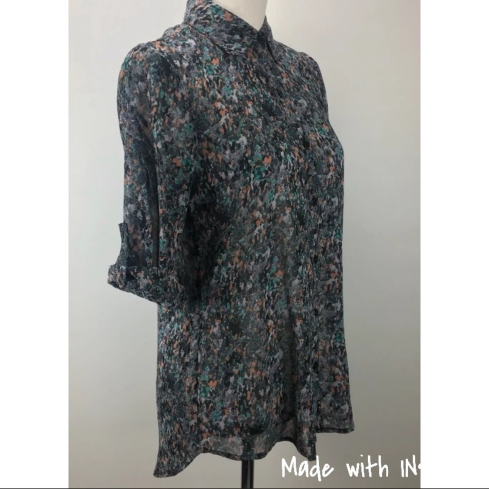 Socialite Button Up Roll Tab Cuff Long Cutout Top